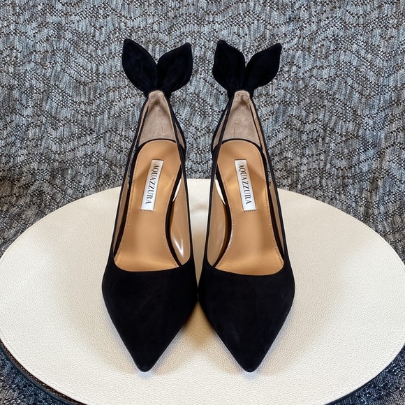Aquazzura Bow Tie Pump 85mm Heels Black Size 36 - Picture 6 of 14